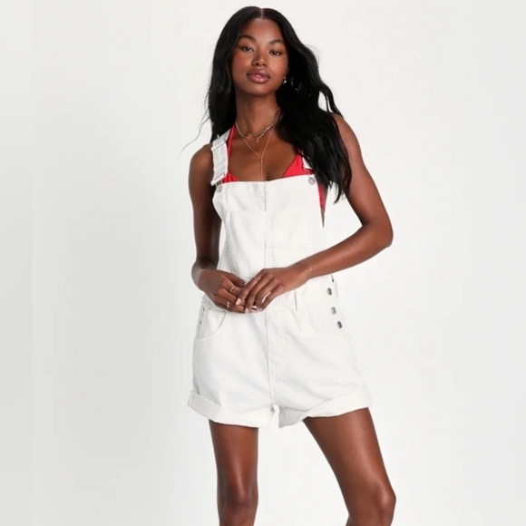 Free People Overalls We The Free Ziggy White Shortalls - Picture 1 of 8